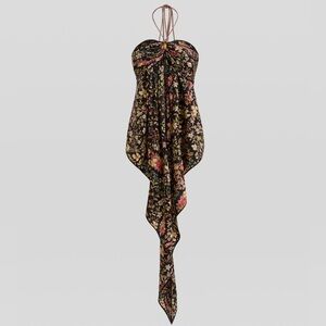 ETRO BLACK FLORAL SILK HALTER SCARF TOP SIZE S/M NWTS!